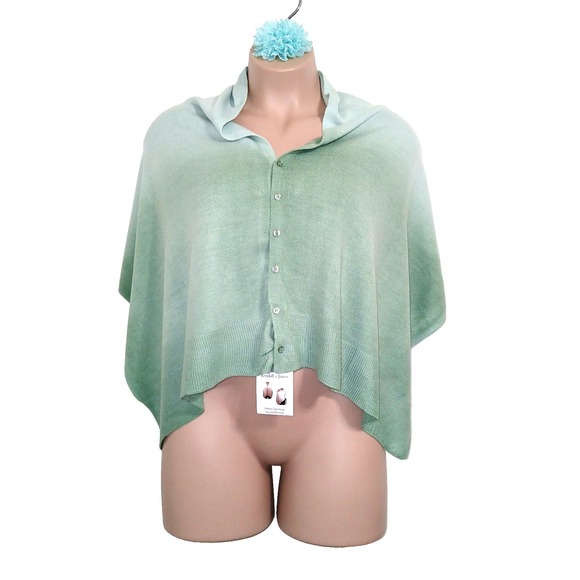 Kendall & James Accessories - Kendall & James Women Ombre Cardishawl OSFM Green Sweater Knit Solid Button Down
